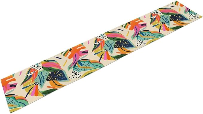 Colorful Flower Table Runner,Abstract Flower Blossom Botanical Pattern Print Tablecloth Burlap for Hotel Indoors Outdoor Dining Room Kitchen Table Decor, 13x70in