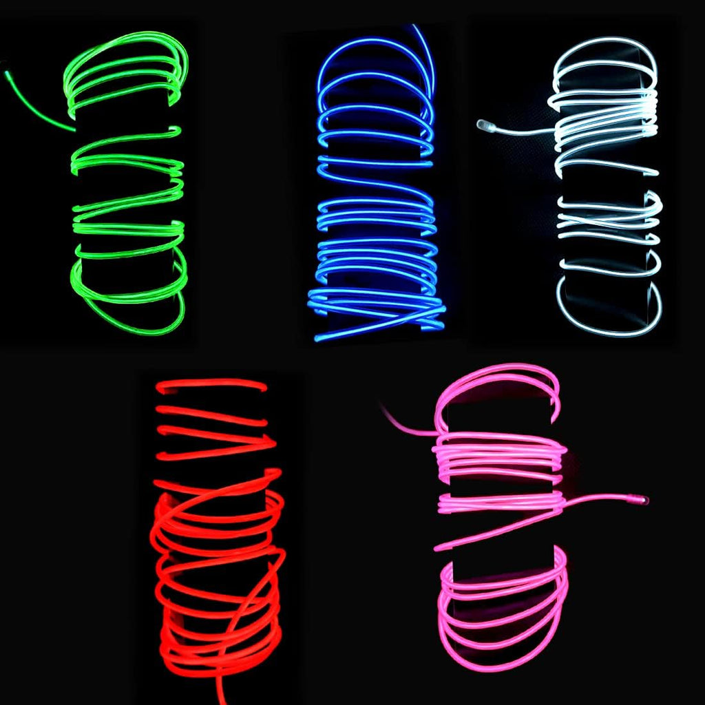 dobestyou 5-Pack EL Wire, 9Ft Neon Glow Electroluminescent Wire (Red/Blue/Green/Pink/White), Perfect for DIY Designs and Various Holiday & Party Decorations