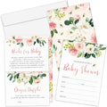 Set of 25 Floral Baby Shower Invitations, Diaper Raffle Tickets and Baby Shower Book Request Cards with Envelopes. It's a Girl Pink Boho Fill-in Invites for Baby Shower