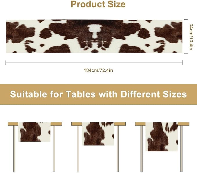 Cow Skin Print Table Runner, Safari Wildlife Brown Country Farm Cowhide Pattern Cotton Linen Rustic Cottage Table Runner for Dinning Home Party Holidays Home Setting, 13x70 Inch