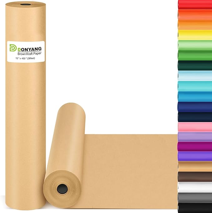 Brown Wrapping Paper, Kraft Paper Roll, Craft Decorative Paper 15" x 450", Packing Paper for Moving Shipping Supplies, Poster Bulletin Board Paper Roll, Father Day Bouquet Flower Arts Crafts Gift Wrap