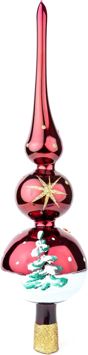 Vintage Glass Tree Topper Mouth Blown Christmas Tree Topper Finial Tree Topper Hand Decorated Made in Poland