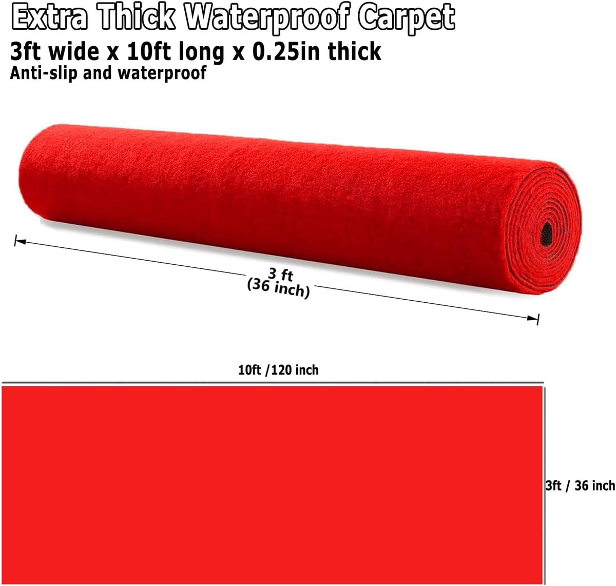 3x10 ft Extra Thick Red Carpet Runner for Party & Events,Festival Celebra...