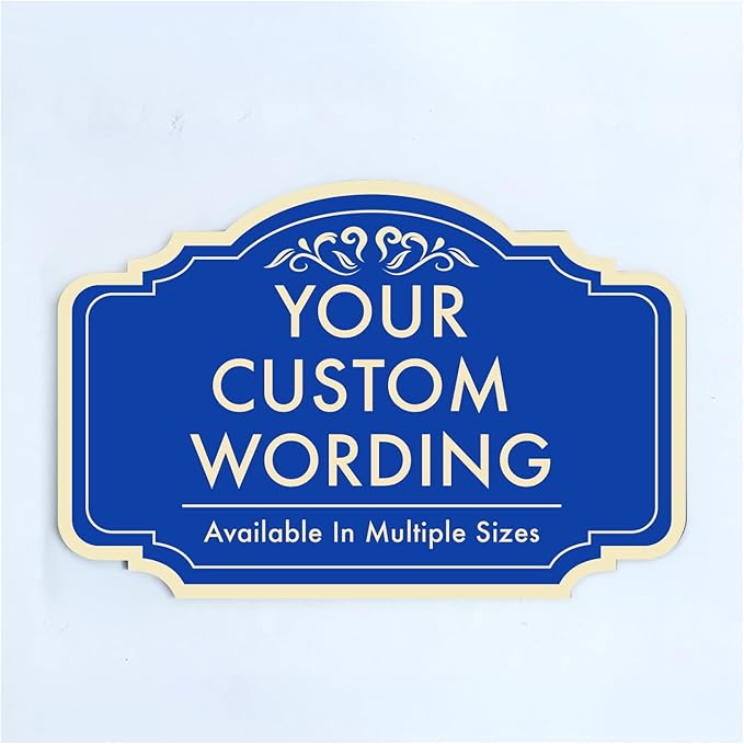 Custom Decorative Outdoor Metal Sign - Personalized Aluminum Driveway Sign, Waterproof, Made in USA - Design 2 Blue Steel 14x10 In