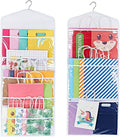 Gift Bag and Tissue Paper Storage, Hanging Organizer with Multiple Front and Back Pockets Double Sided, Organize Gift Wrap and Paper Bags 38 x 16 Inch (White)