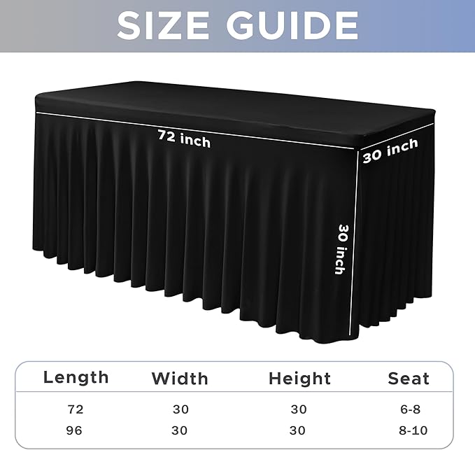 Nasitos Black Rectangle Tablecloths, 2 Pack - 72 x 30 Inch - Stretch Spandex & Polyester Fitted Table Skirts for 6FT Tables, Party, Banquet, Wedding