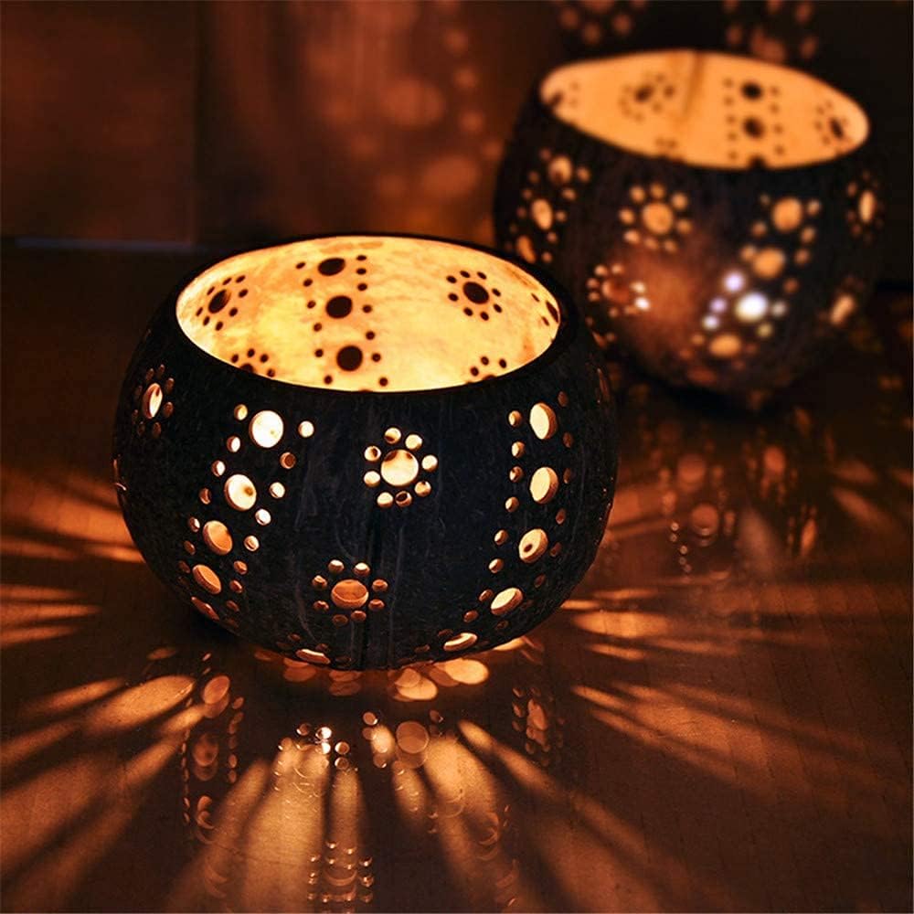 Candle Coconut Shell Bowl,Candle Holders,Handmade Coconut Shell Candle Holder for Small Pillar, Bowl