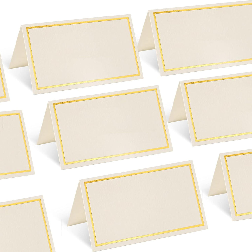 50 Pack Place Cards for Table Setting with Gold Foil Border Table Tent Cards for Seating Perfect for Weddings, Dinner Parties, Banquets 2” x 3.5”