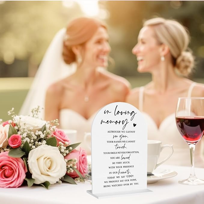 Wedding Memorial Sign Rustic Wedding White Acrylic Gift Table Sign for Ceremony and Reception, Acrylic Memorial Signs Gifts for Marriage Reception Signs