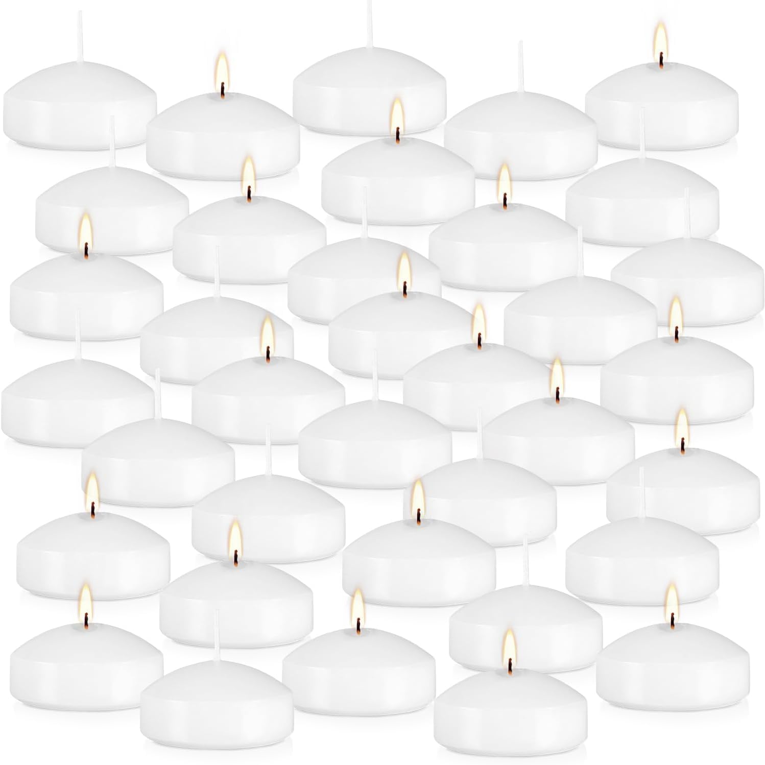 36 Packs 3-Inch unscented White Floating Candles - Ideal for Weddings, Pool Party, Holiday Centerpieces and Events - Odorless, Drip-Free, Long Lasting Burn Time