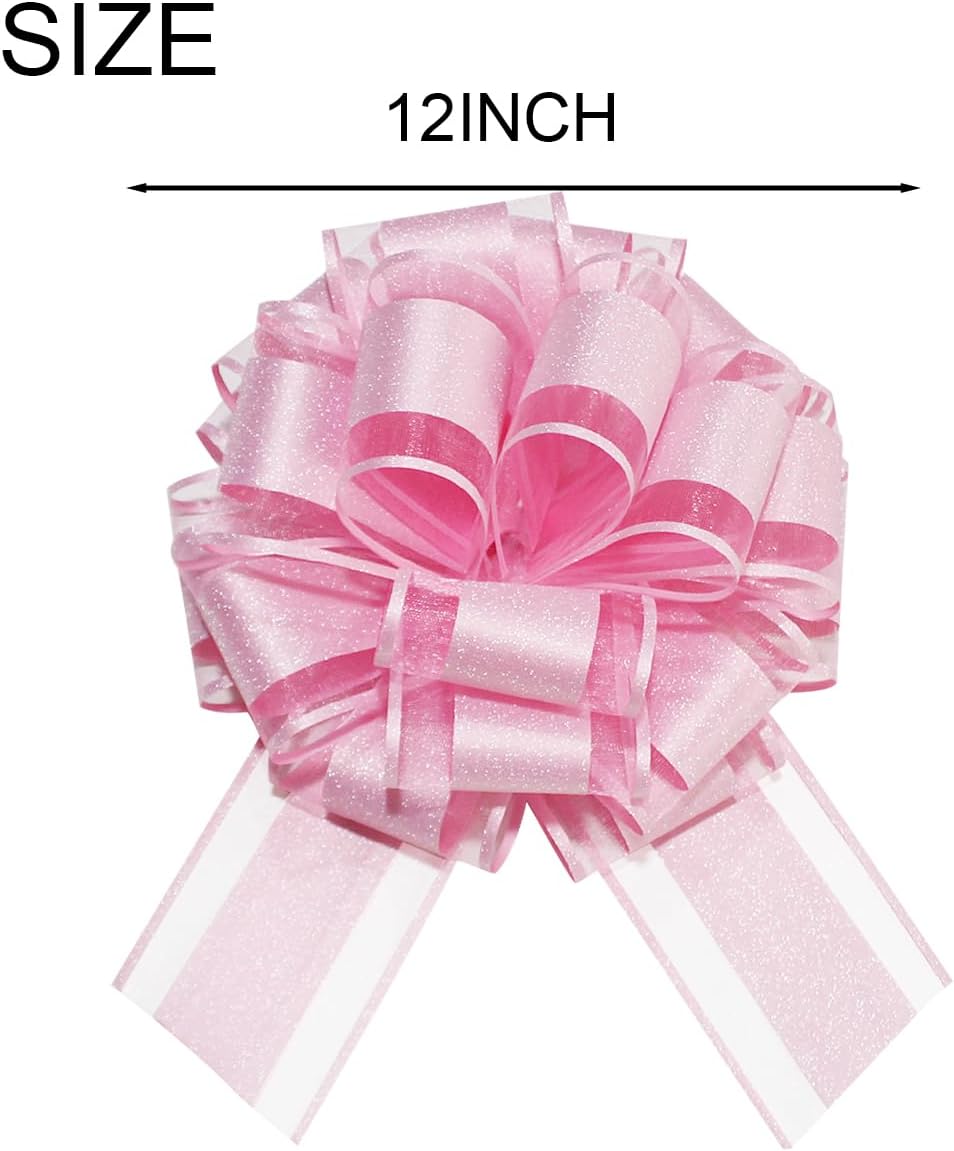 LHMTFCYY 12 Inch Clitter Big Gift Bow,1PC Large Pink Bow,Giant Bow for Bike,Dining Tables,Parties,Birthdays,Christmas,Valentine's Day,Easter,and other Festivals and Gift Decorations (Clitter Pink)