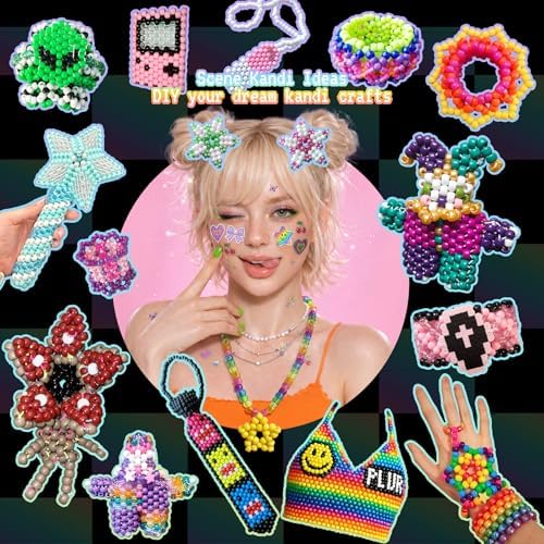 pony beads kit, 40 colors rave kandi beads shown in use