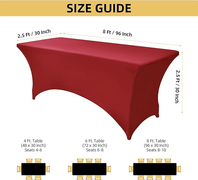 2-Pack 8ft Spandex Table Covers for Rectangle Folding Tables - Washable Elastic Tablecloth - Ultimate Fitted Table Protector for Birthday Parties, Trade Shows, Banquet
