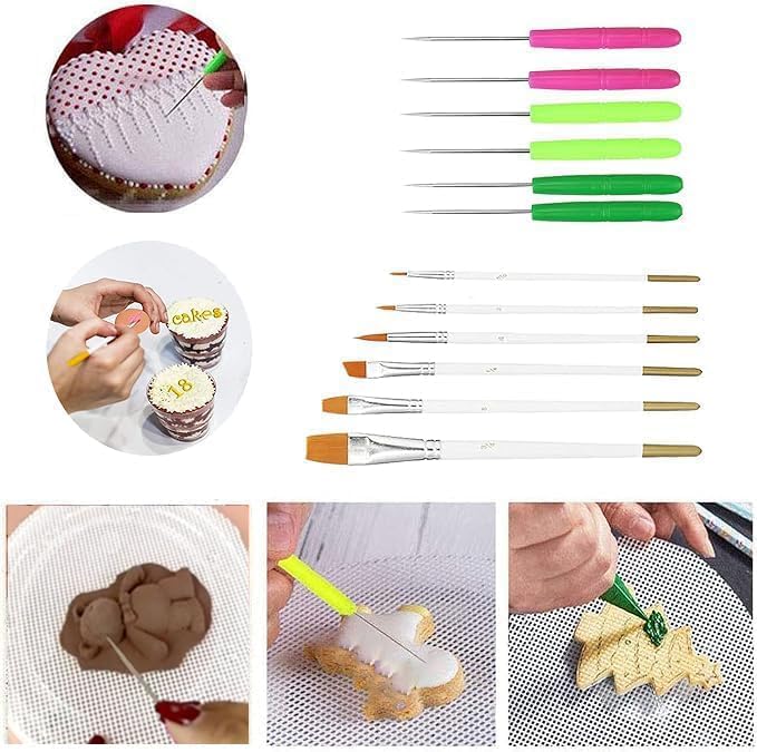 Cookie Decorating Kit Supplies Including 1 Acrylic Turntable 6 Scribe Needle 2 Silicone Mesh Mats 6 Cookie Decoration Brushes 4 Rubber Feet Bumpers