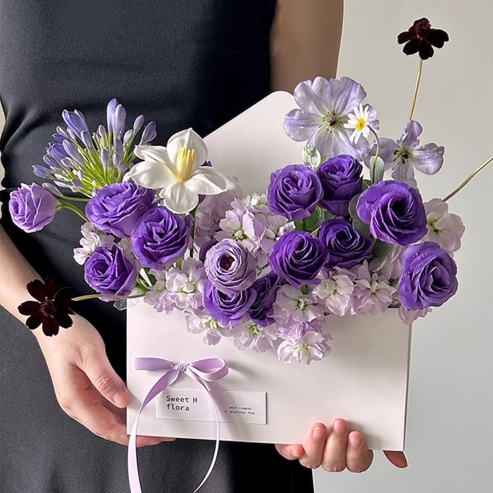 BBJ WRAPS Envelope Flower Boxes for Arrangements Solid Color Korean Floral Box Cardboard Floral Envelope Box Florist Supply, 8.7 x 1.6 x 10.6 Inch - 5 Counts