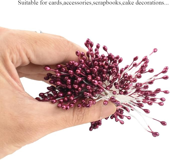 HAHIYO 700Pcs 3mm Dark Purple Pearl Double Head Flower Stamen Pistil - Handmade Artificial Pearlized Floral Pollen for Flower Making, Scrapbook Decoration