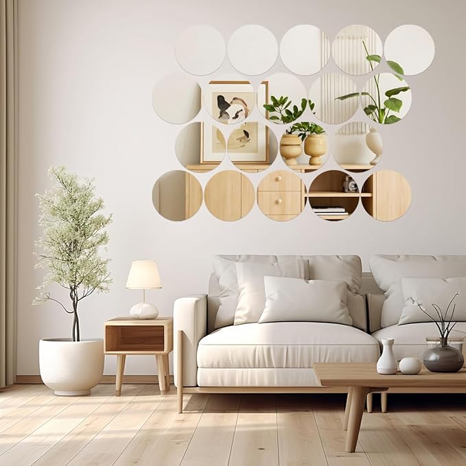 18 Pack Round Mirror Trays, Non Glass Acrylic Round Mirror Centerpieces for Wedding Tables Candle Plate Circle Mirrors Wall Mirror Tiles for Centerpieces Crafts Christmas Decorations (10inch,12inch)