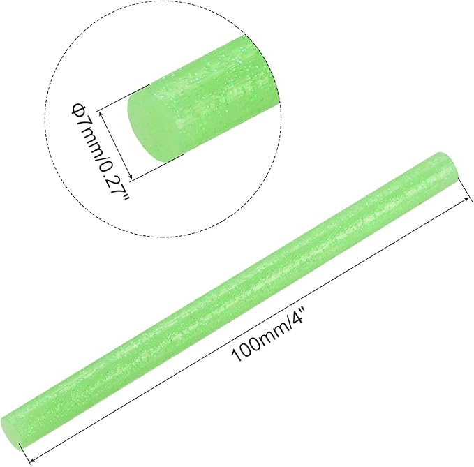 uxcell 20pcs Hot Glue Sticks for Glue Gun 7mm/0.27-inch x 4-inch Mini Hot Melt Adhesive Glue Stick Glitter Light Green