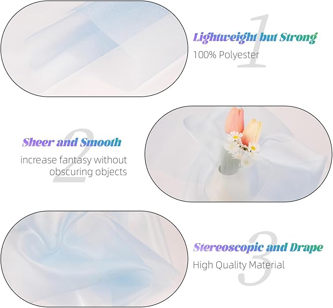 Crystal Organza Fabric Tulle 11 Inch by 50 Yards Sheer Tulle Rolls for DIY Craft Wedding Party Baby Shower Decor Gift Wrapping Party Supplies (Light Blue)