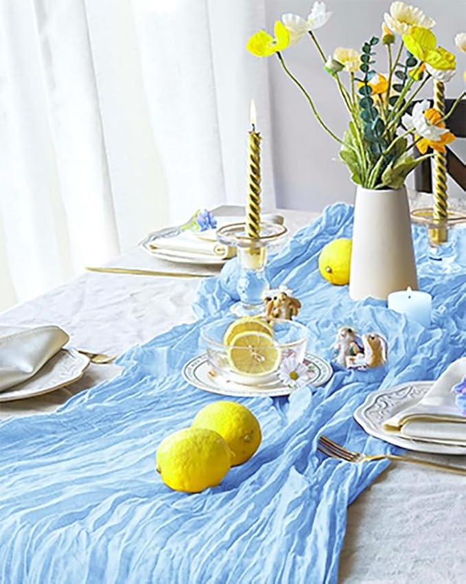 6 Pack Baby Blue Cheesecloth Table Runner 120 inch Gauze Cheese Cloth Table Runner Light Blue 10FT Boho Sheer Runner for Wedding Party Baby Shower Birthday Boy's Room Home Decor