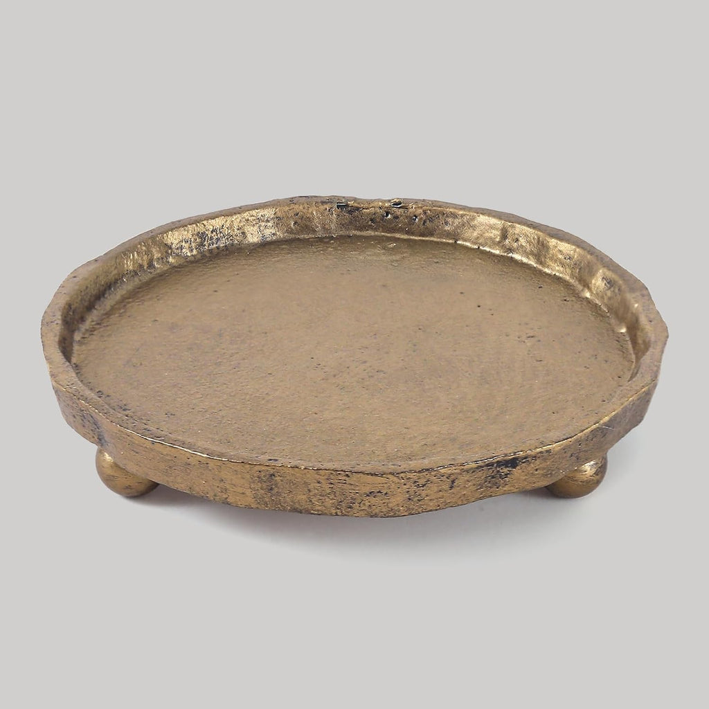 Vintage Cast Iron Pillar Candle Holder Plate, Rustic Brass Candle Tray – Round Candle Base Stand for Small Pillar Candles, Table Centerpiece & Home Decor Accent