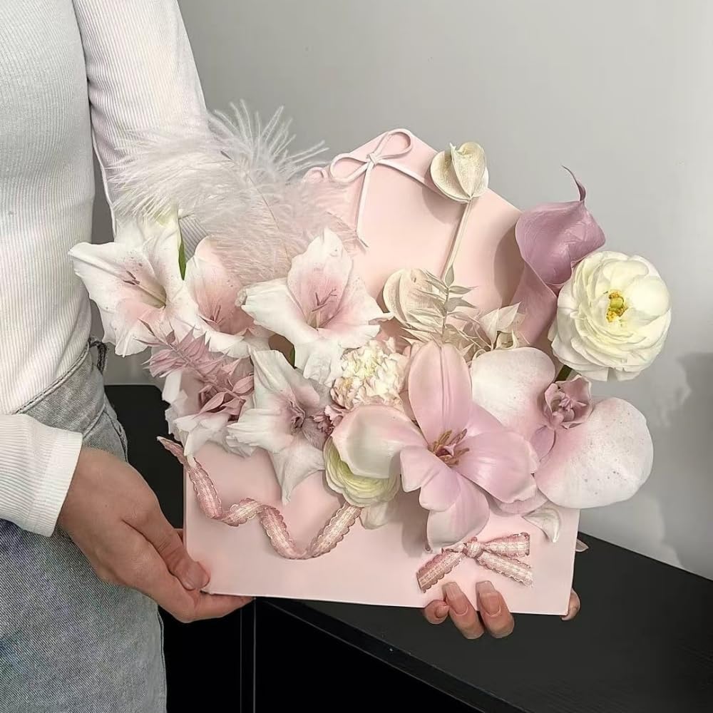 BBJ WRAPS Envelope Flower Boxes for Arrangements Solid Color Korean Floral Box Cardboard Floral Envelope Box Florist Supply, 8.7 x 1.6 x 10.6 Inch - 5 Counts
