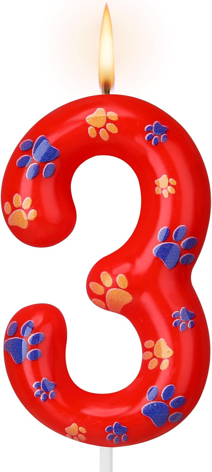 Conelist Number 3 Dog Paw Birthday Candles Dog Toppers Candles Numeral Birthday Cake Topper Boy Girl Paw Party Decoration Party Supplies