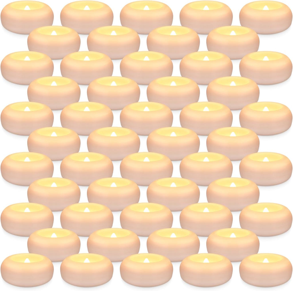 50 Pack 2”Floating Candles Water-Activated Flameless LED Candle, Warm White Battery Operate Waterproof Tealights for Cylinder Vases, Centerpieces at Wedding, Party, Pool,Romantic.