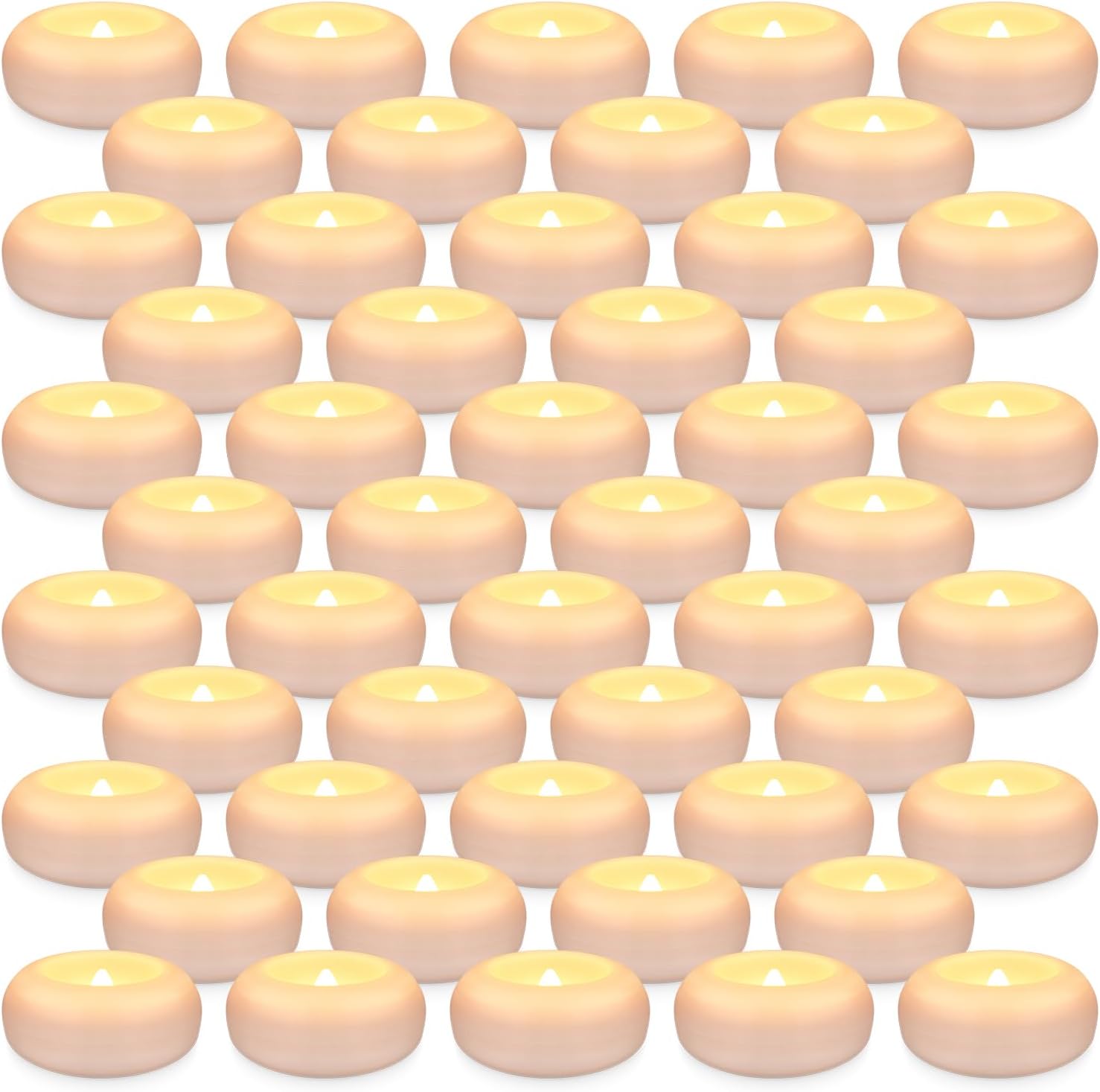 50 Pack 2”Floating Candles Water-Activated Flameless LED Candle, Warm White Battery Operate Waterproof Tealights for Cylinder Vases, Centerpieces at Wedding, Party, Pool,Romantic.