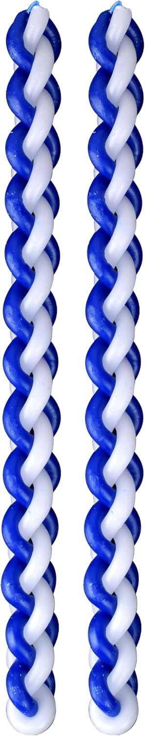 Ner Mitzvah Braided Havdalah Candle - 2-Pack - Round Blue and White Paraffin Wax - Handcrafted Havdallah Candle - Shabbat Judaica Gift