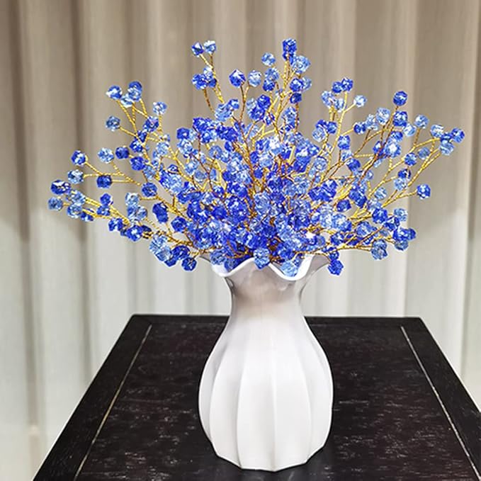 32PCS Crystal Artificial Flowers Bouquets Handmade Acrylic Flower Branches Fake Beaded Baby Breath Floral Crafts for Wedding Party Home Decor