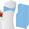 100 Pack Spandex Stretch Blue Chair Sashes Bows Universal Elastic Light Blue Chair Cover Bands Ties with Buckle Slider for Wedding Party Banquet Ceremony Reception Event Decorations