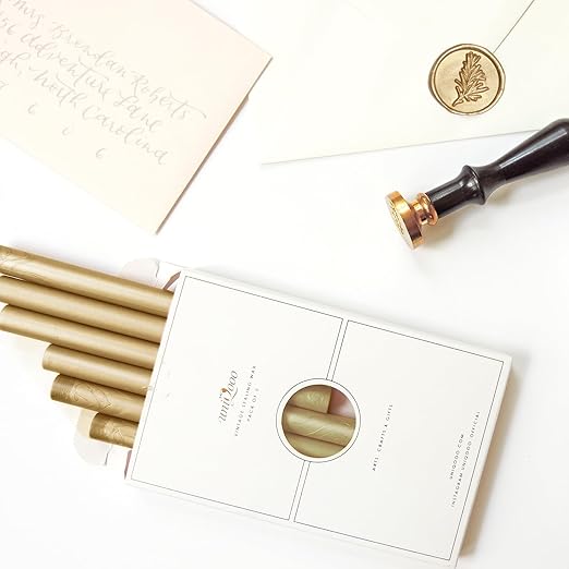 UNIQOOO Glue Gun Sealing Wax Sticks for Wax Seal Stamp - Prosecco Metallic Light Gold, Great for Wedding Invitation, Card Envelope, Snail Mail, Wine Package, Christmas Gift Ideas, Pack of 8