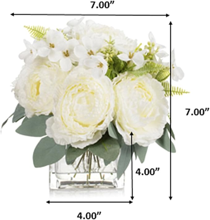 ENOVA FLORAL Artificial Flower Arrangement with Vase,Mixed Artificial Silk Peony Flower in Vase for Decoration Home Office, Wedding Centerpiece (Cream02)