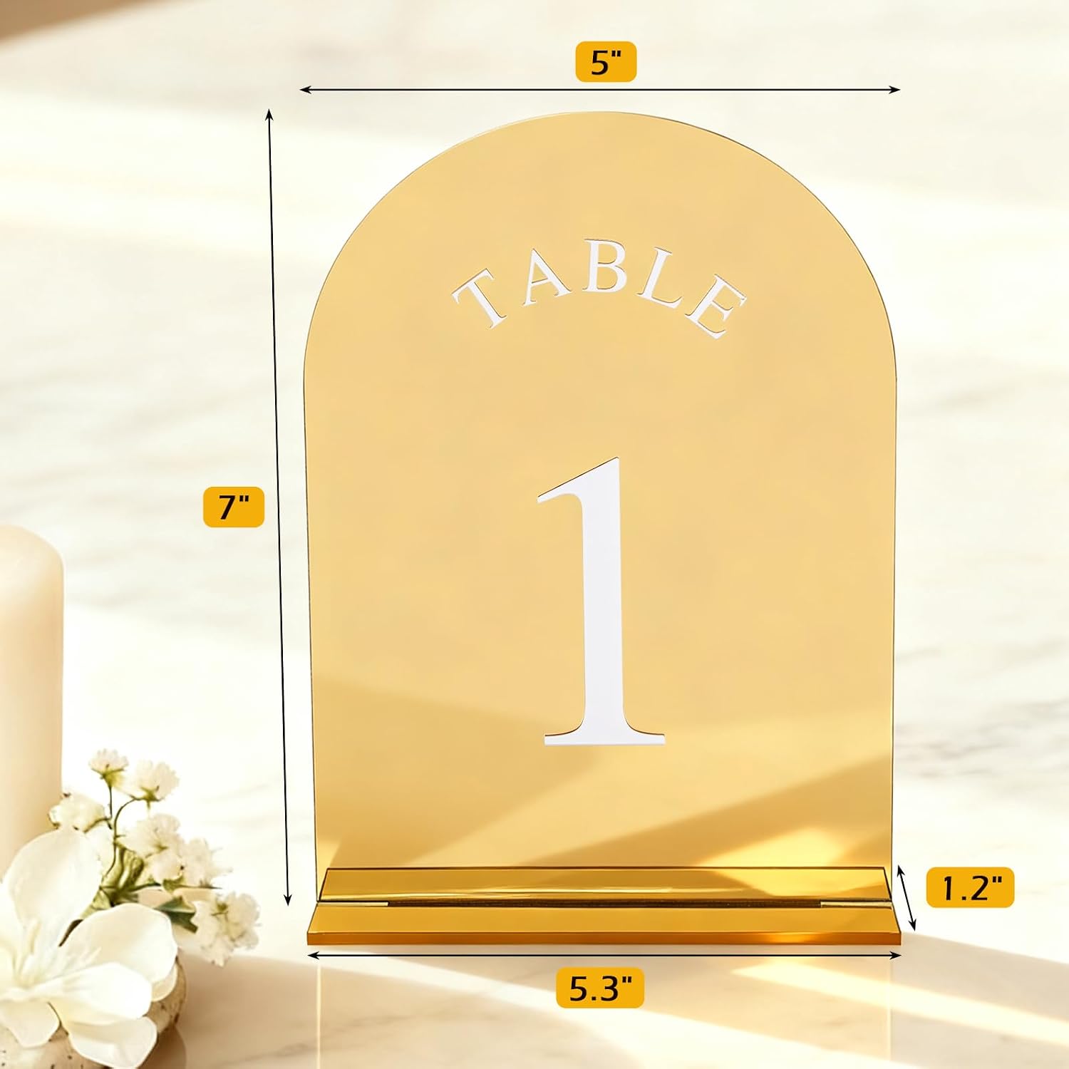 Gold Wedding Table Numbers with Stands, Double Sided 5x7 Inch Acrylic Signs Numbered 1-20, Elegant Arch Design Table Decorations for Wedding Reception Party Events