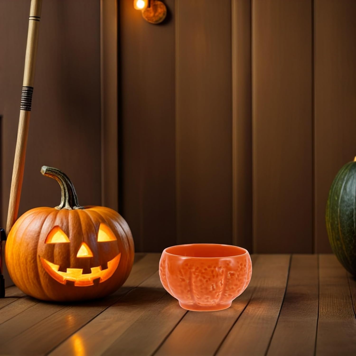 Healifty Pumpkin Shaped Ceramic Candle Holder for Halloween and Fall Party Decor, Orange Aromatherapy Candle Cup with Unique Elegant Design, Sturdy Ceramic Material with High Temperature