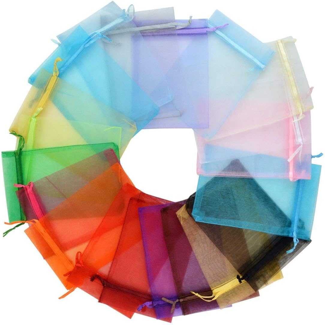 Tojwi 50pcs Organza Bags-Mix Color 3.54''x4.33''(9x11cm) Satin Drawstring Organza Pouch Wedding Party Favor Gift Bag Jewelry Watch Bags