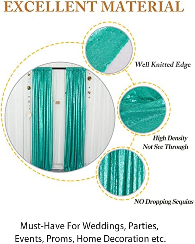 ShinyBeauty Sparkle Backdrop Curtain Teal 2 Panels Set Sequin Photo Backdrop Christmas Green 2FTx8FT Sequin Backdrop Curtain Pack of 2 Christmas Photo Backdrop-1220S