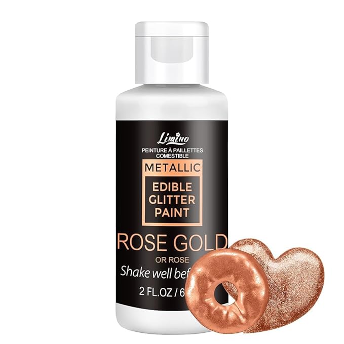 Edible Glitter Paint - 2 fl.oz Food Grade Metallic Glitter Cake Paint for Cake Decorating, Baking, Cupcakes - Shimmer Art Decorative Liquid Edible Paint Food Coloring for Fondant, Donuts (Rose Gold)