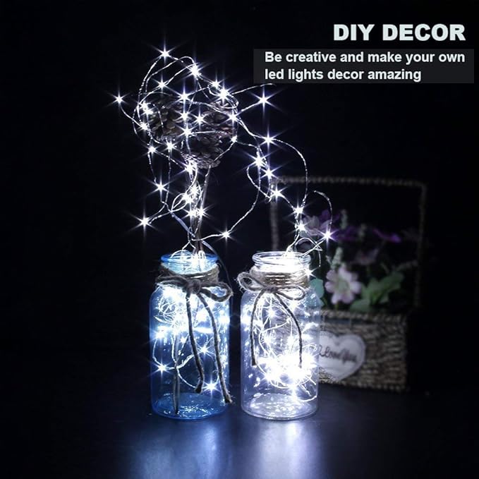 CYLAPEX Pack of 48 Cool White Fairy Lights String Battery Operated Fairy Lights, 3.3ft 20 LEDs Firefly Lights Silver Coated Copper Wire Lights for DIY Decor Christmas Decoration Costume