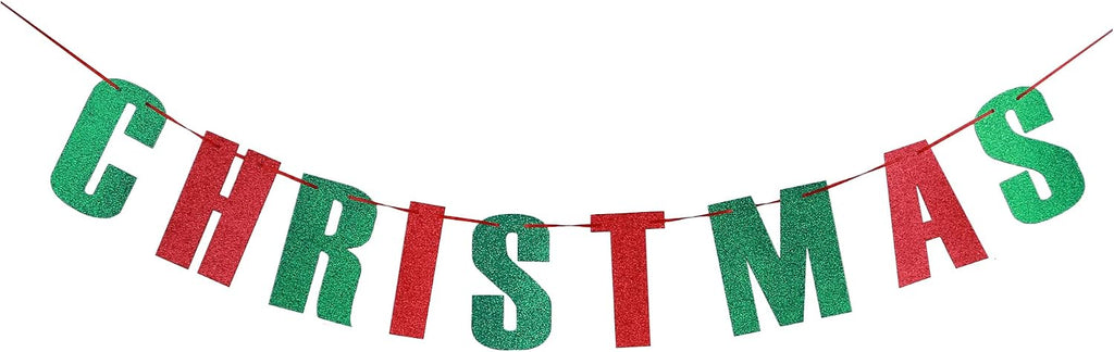 MAGQOO Christmas In July Banner Red Green Glitter Christmas in July Garland Photo Props Tropical christmas Party Decorations Pre-strung
