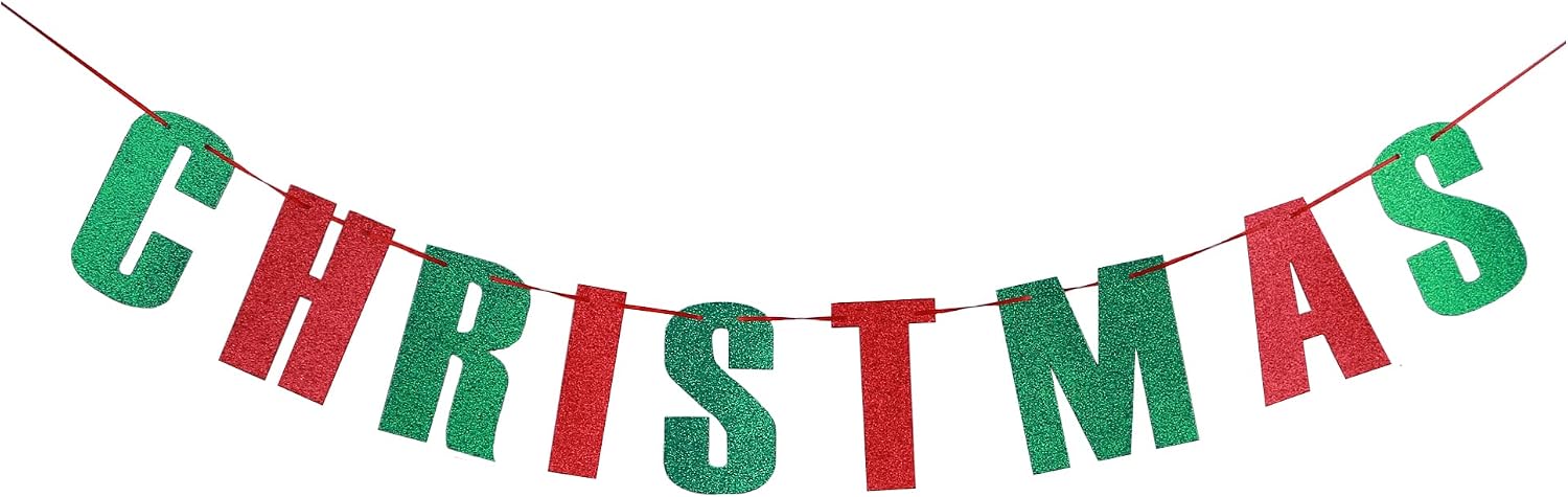 MAGQOO Christmas In July Banner Red Green Glitter Christmas in July Garland Photo Props Tropical christmas Party Decorations Pre-strung