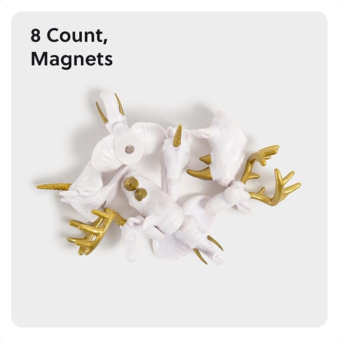 U Brands Mini Flower Fashion Small Magnet Set, White and Gold Animal Heads, 12 Count, Office Supplies for Classroom or Office Decor, Cute Magnets for Whiteboard