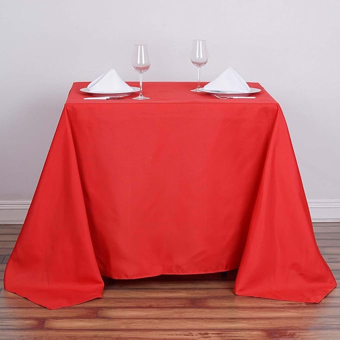 Efavormart 90" RED Wholesale Linens Polyester Square Linen Tablecloth for Kitchen Dining Catering Wedding Birthday Party Events