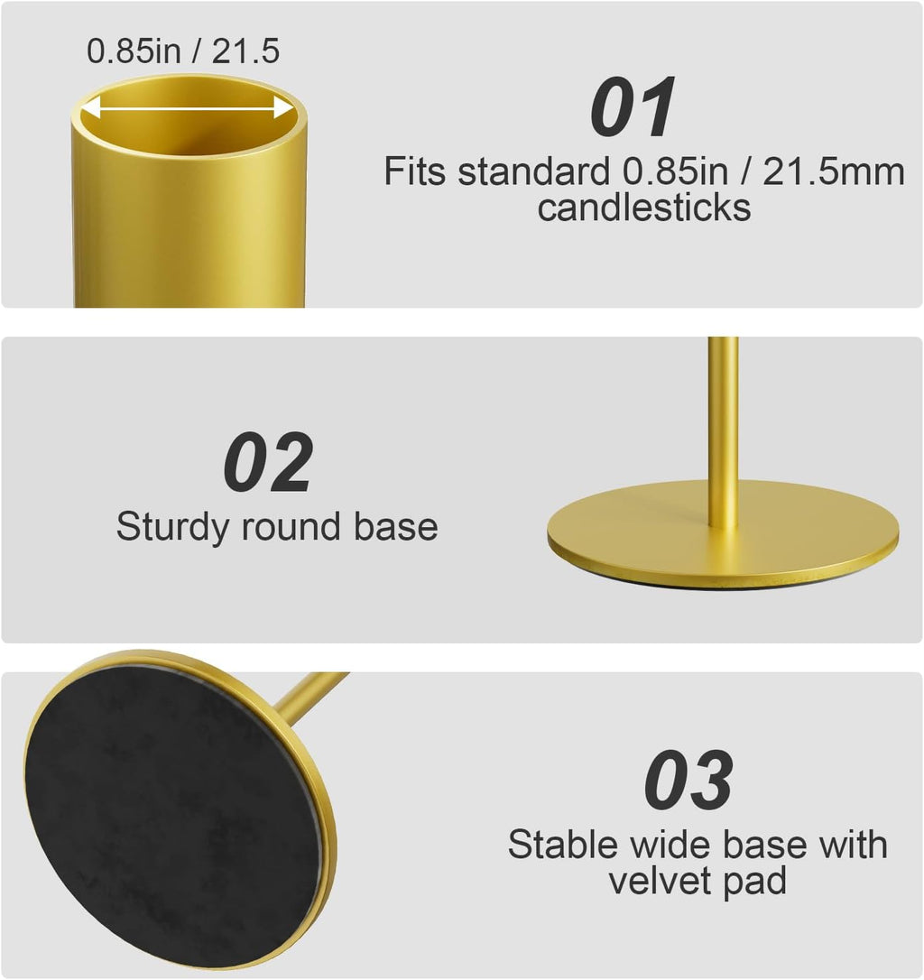 zeochyni Set of 6 Gold Taper Candle Holders Candlestick Holders, Decor Candle Stick Candle Holder for Table or Mantel Centerpiece, Wedding, Dinning, Party Home Decor