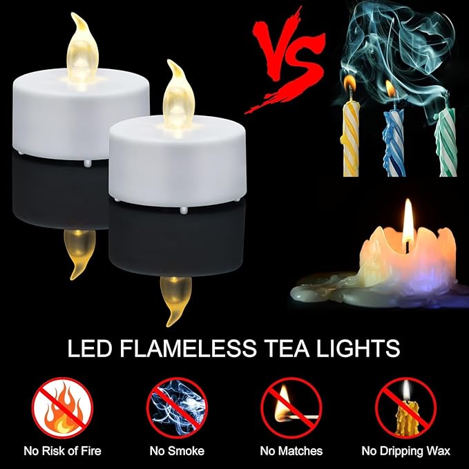 LED Tea Lights Candles- 50PACK Flameless Candles Realistic and Bright Flickering Long Lasting 200Hours for Holiday Celebration,Home Decoration Warm White