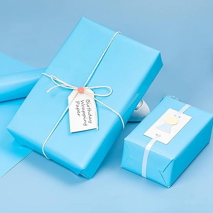 Vanhench 36" x 2400" (200') Sky Blue Wrapping Paper, Solid Color Art Kraft Craft Paper for Birthday Gift Wrapping, Baby Shower, Bouquet Flower Packing Poster Bulletin Board Construction
