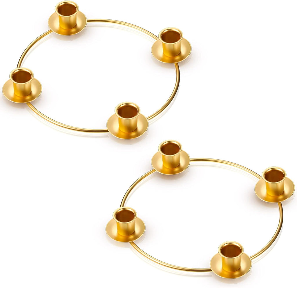 CHENGU 2 Pieces Advent Wreath Ring Candle Holder Christmas Ring Wreath Table Decoration Taper Metal Candle Holder for Christmas Advent Home Decor(Round Shape)