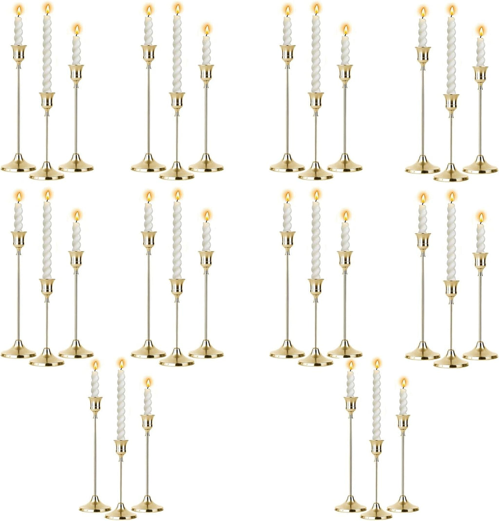 10 Sets Candle Gold Metal Candlestick Holders -Vintage Modern Metal Taper Candle Holders, Decorative Centerpiece for Table Mantel, Wedding Kitchen Home Decor, Wedding Gift,30Pcs
