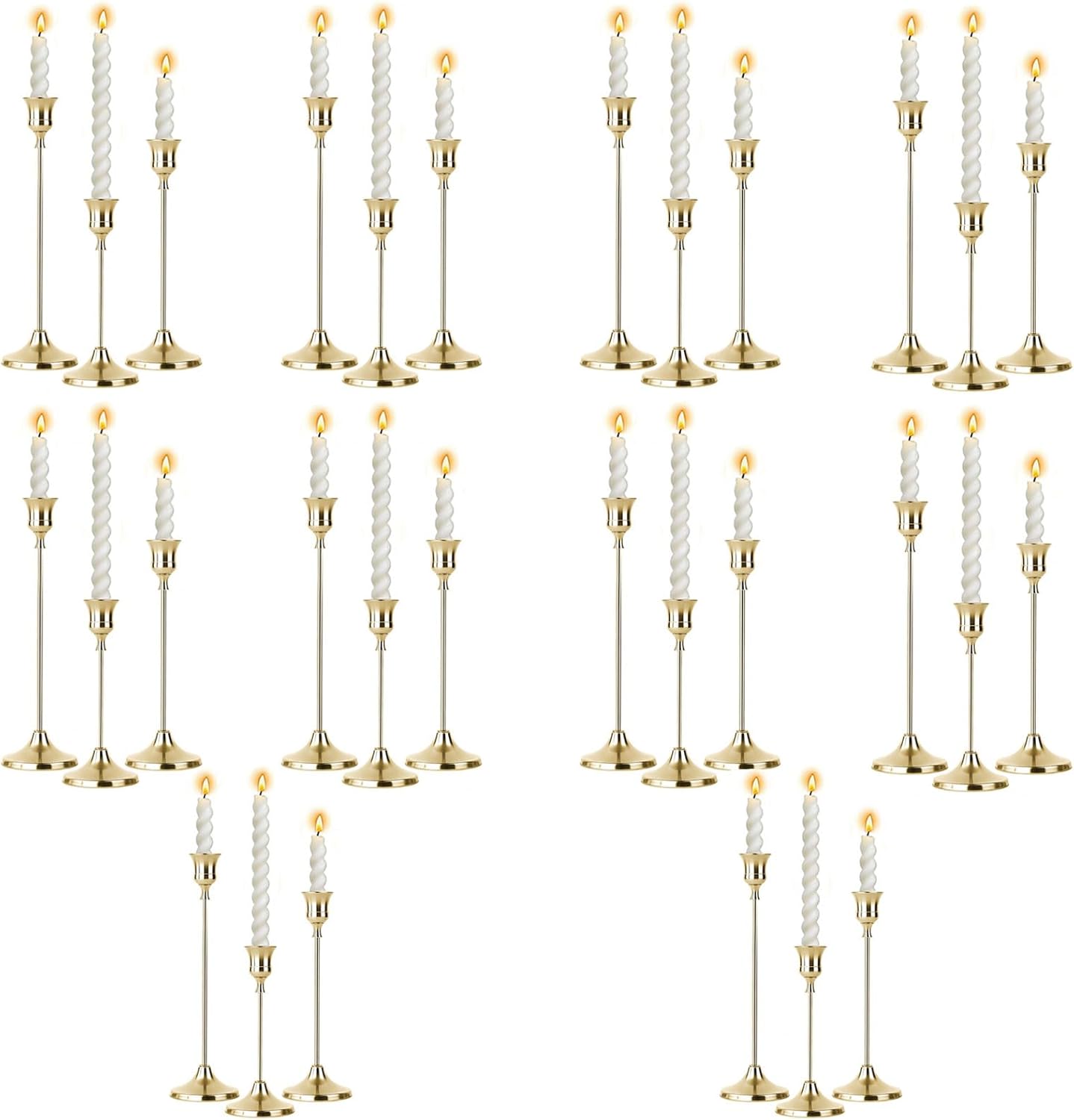 10 Sets Candle Gold Metal Candlestick Holders -Vintage Modern Metal Taper Candle Holders, Decorative Centerpiece for Table Mantel, Wedding Kitchen Home Decor, Wedding Gift,30Pcs